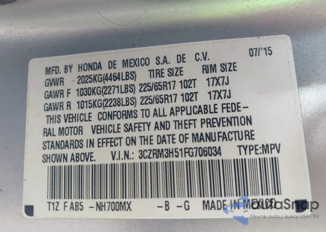 2015 Honda Cr-V Ex z USA, uszkodzony, nr VIN 3CZRM3H51FG706034